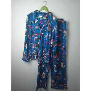 Beauty Sleep Social Jersey Long Sleeve Notch Pajama Set Fancy dog XXL